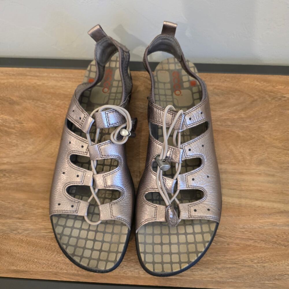 ECCO Metallic Leather Sport Sandals Women’s EU 42 Toggle Lace Comfort Shoes - Picture 7 of 12